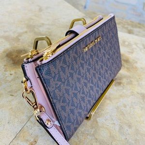 Michael kors signature double zip wallet blush
